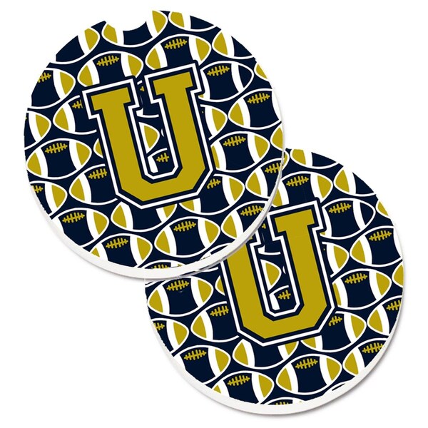 Carolines Treasures Letter U Football Blue and Gold Set of 2 Cup Holder Car Coaster CJ1074-UCARC - main